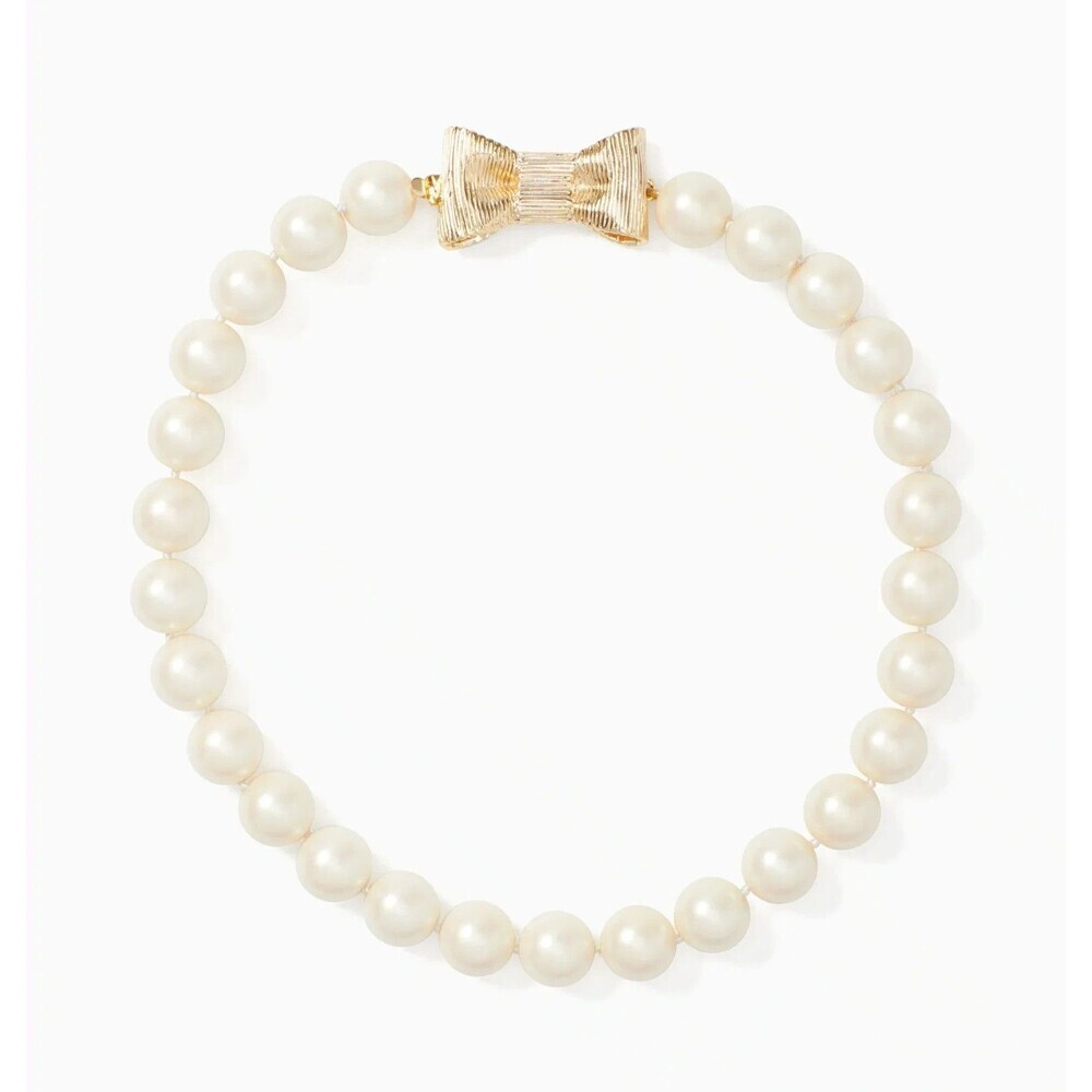 Kate Spade New York All Wrapped Up Pearl Necklace Gold 18" Ribbon Bow BRIDAL